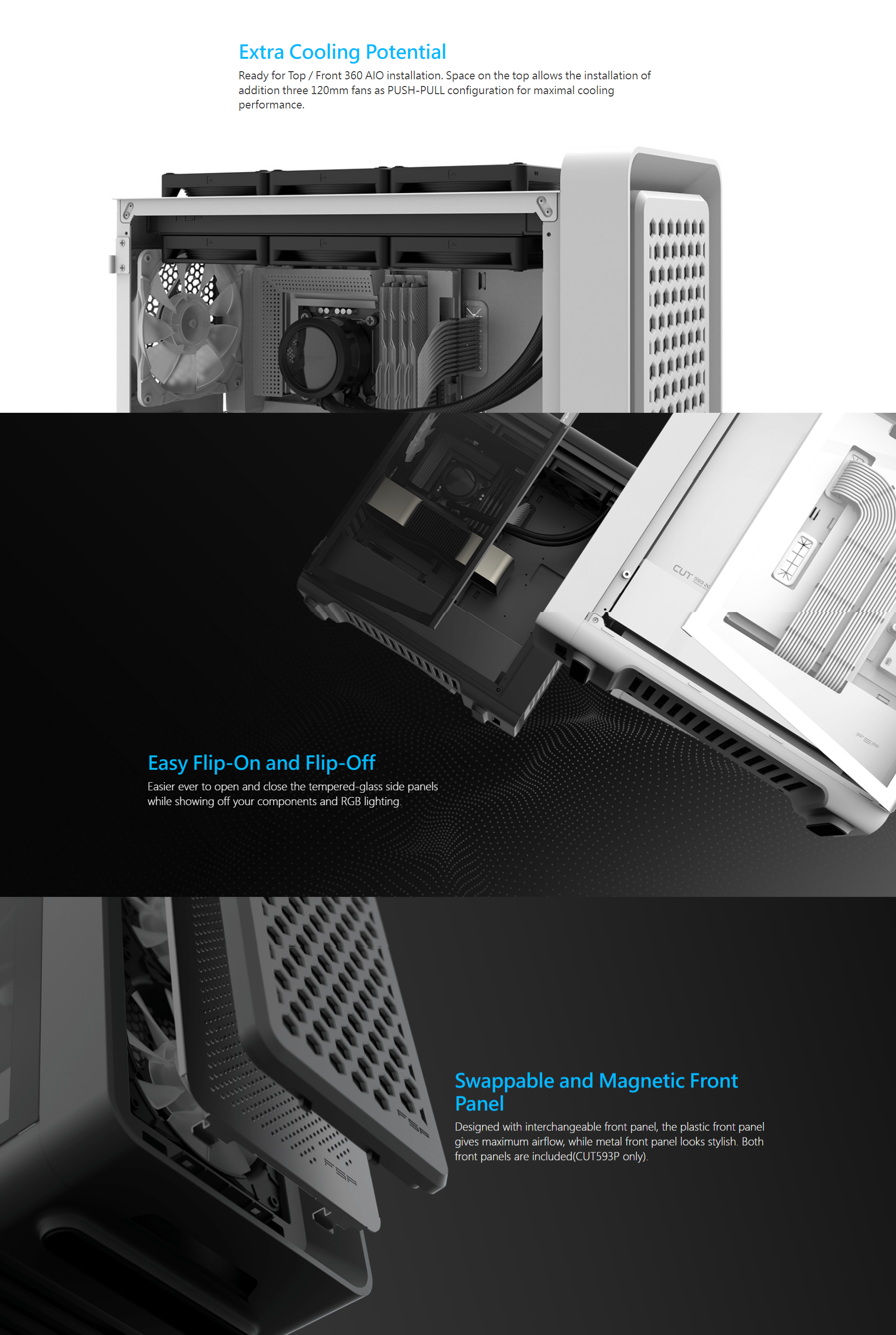 A large marketing image providing additional information about the product FSP CUT593P Mid Tower Case - Black - Additional alt info not provided